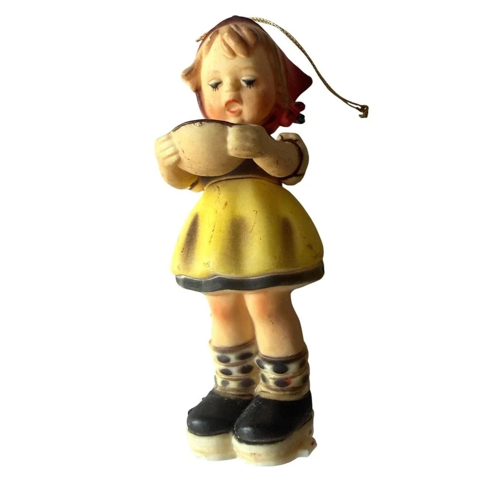 Vintage Plastic Girl Figurine Ornament Hummel‎ Style Yellow Dress Cottagecore